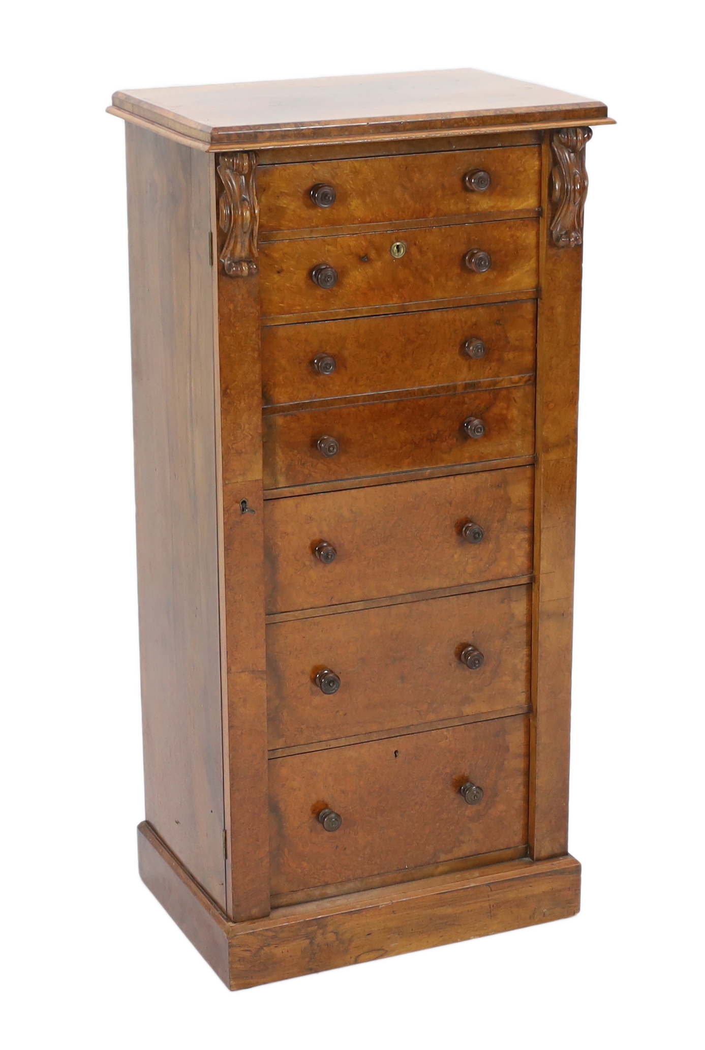 A Victorian figured walnut secretaire Wellington chest 59cm wide, 41cm deep, 121cm high